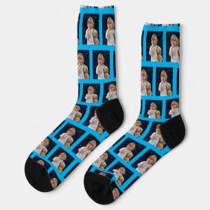 Custom Colour Sky Blue Kids Cute Photo Socks