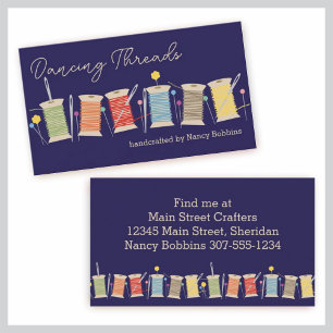 Custom colour spools thread sewing pins seamstress business card