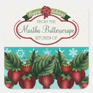 Custom colour strawberries snowflake holiday bakin square sticker