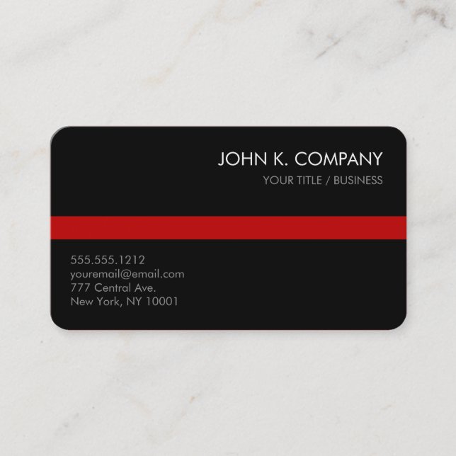 Custom Colour Stripe Clean Black Business Card (Front)