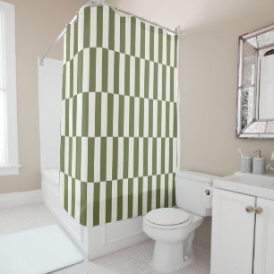 Custom Colour Stripe Mid Century Chequered Moss Gr Shower Curtain
