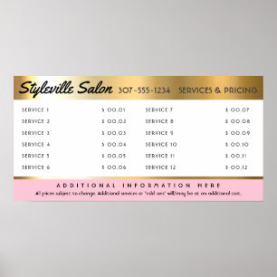Custom colour stylist salon service price display poster