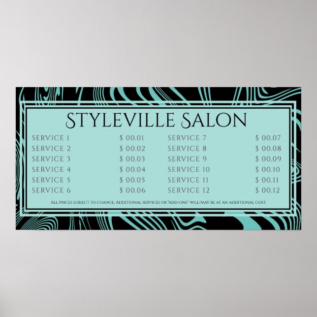 Custom colour stylist salon service price display poster (Front)