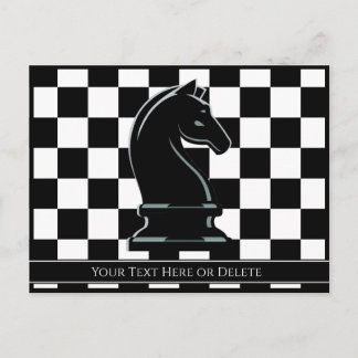 Custom Colour & Text Chessboard Black Knight Chess Postcard