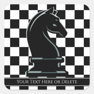 Custom Colour & Text Chessboard Black Knight Chess Square Sticker