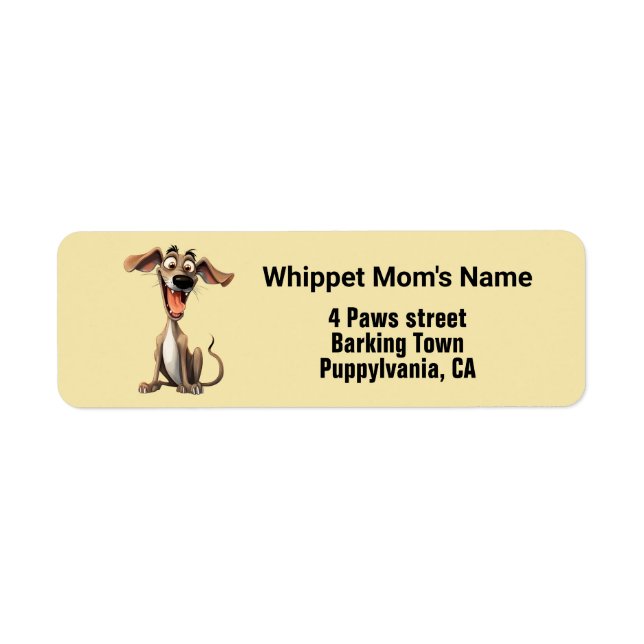 Custom colour & text, cool whippet return address label (Front)