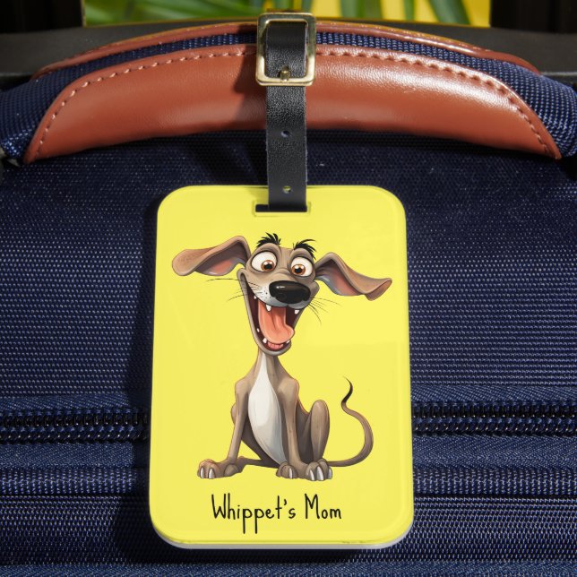 Custom colour & text, 🐶crazy 🤪 whippet luggage tag (Front Insitu 2)