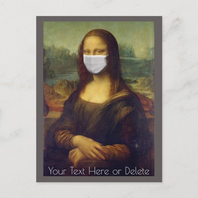 Custom Colour/Text Mona Lisa Painting w/ Face Mask Postcard (Front)