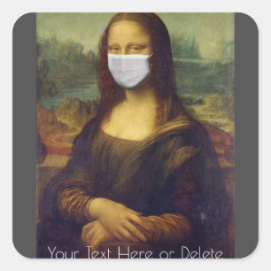 Custom Colour/Text Mona Lisa Painting w/ Face Mask Square Sticker