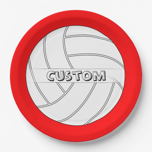 Custom Colour & Text Volleyball Paper Party Plates (Front)