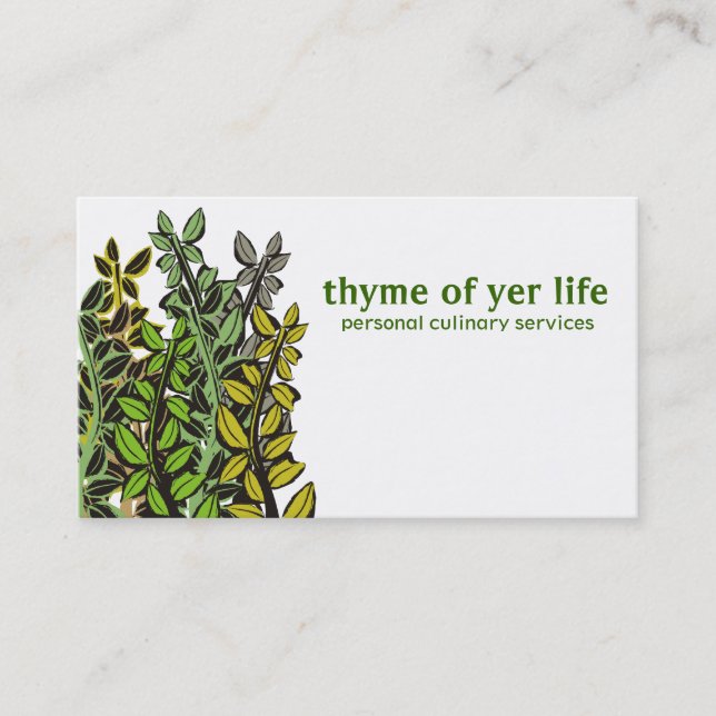 Custom colour thyme herbs cooking chef catering business card (Front)