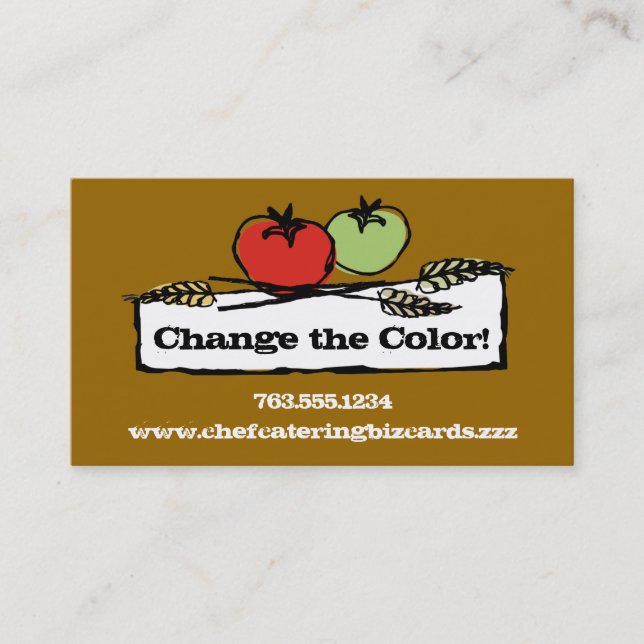 Custom colour tomato wheat vegan cooking biz cards (Front)