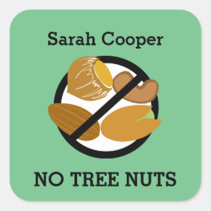Custom Colour Tree Nut Allergy Personalised Kids Square Sticker