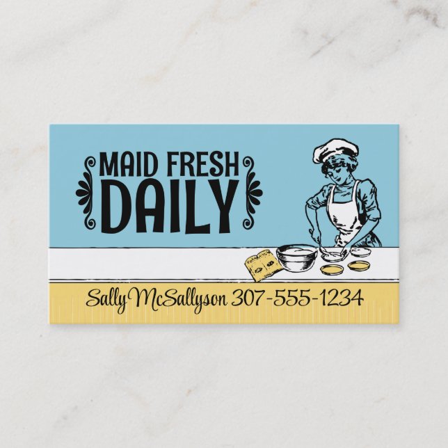 custom colour vintage bakery girl baking biz card (Front)
