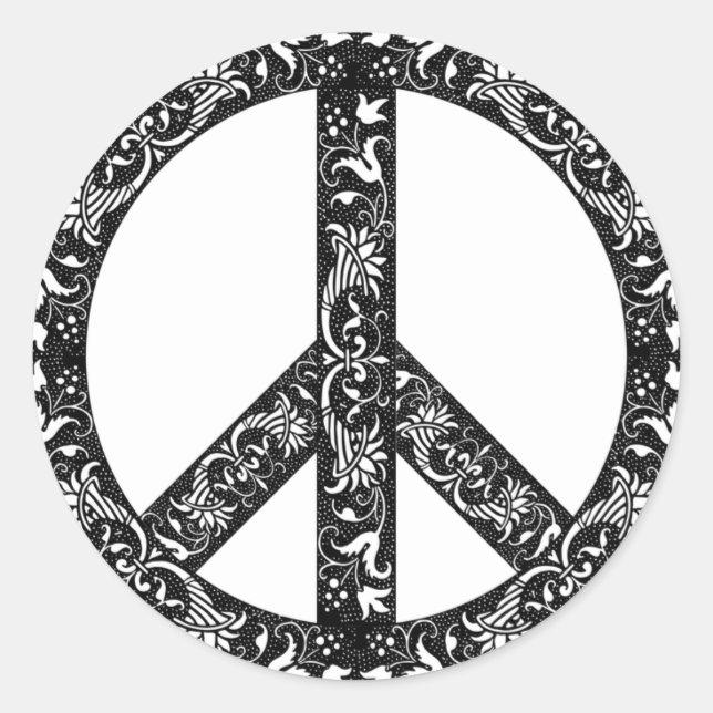 Custom Colour Vintage Black/White Peace Sign No Wa Classic Round Sticker (Front)