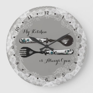 Custom colour vintage fork spoon lace kitchen large clock