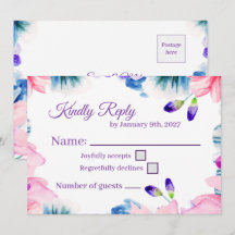 Custom Colour Watercolor Floral RSVP Card