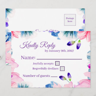 Custom Colour Watercolor Floral RSVP Card