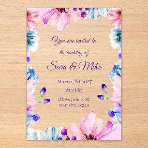 Custom Colour Watercolor Floral Wedding Invitation