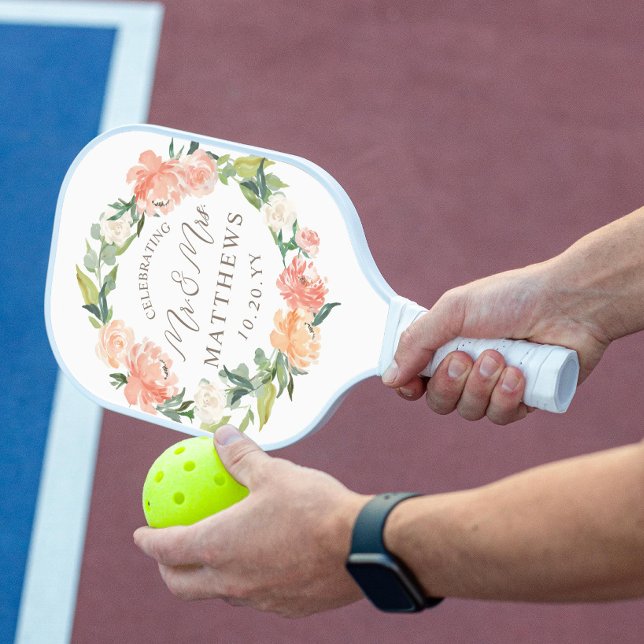 Custom Colour Wedding Blush Floral Pickleball Paddle (Creator Uploaded)