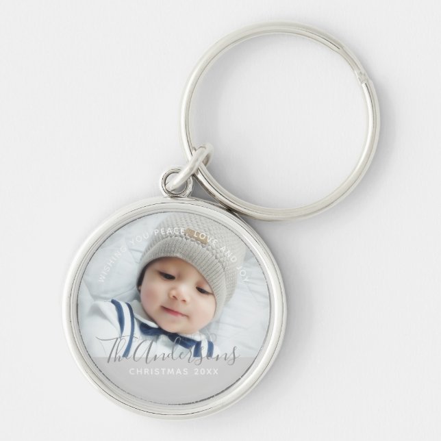 Custom Colour with Custom Photo and Text Key Ring (Front)