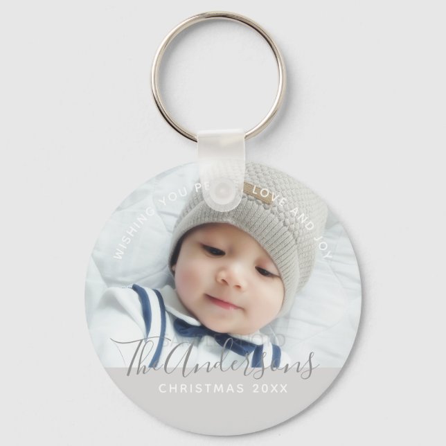 Custom Colour with Custom Photo and Text Key Ring (Front)
