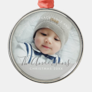 Custom Colour with Custom Photo and Text Metal Ornament