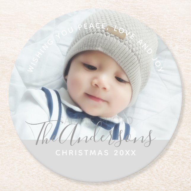 Custom Colour with Custom Photo and Text Round Paper Coaster (Front)