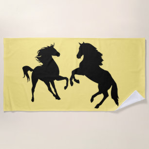 Custom Colour Yellow Beach Towel with Horses Coupl