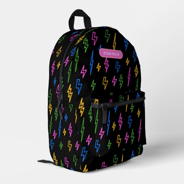 Custom Colourful 80's Retro Neon Lightning School Printed Backpack (Back Corner Left)