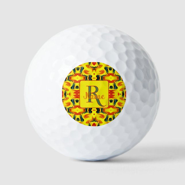 Custom Colourful Art Monogram Your Initial Name  Golf Balls (Front)