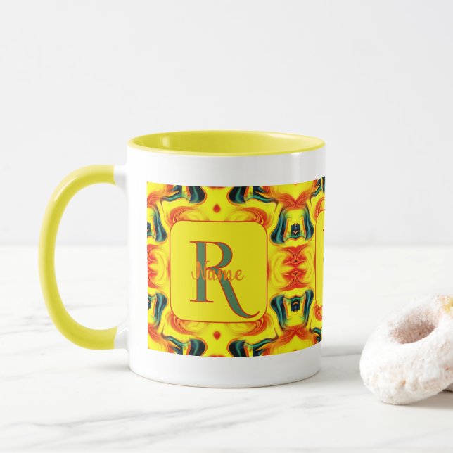 Custom Colourful Art Monogram Your Initial Name  Mug (With Donut)