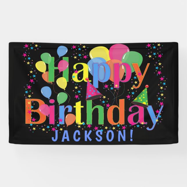 Custom Colourful Balloons HAPPY BIRTHDAY Party Banner (Horizontal)