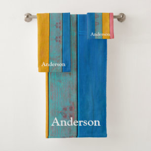 Custom Colourful  Beach Rustic Wood  Bath Towel Se