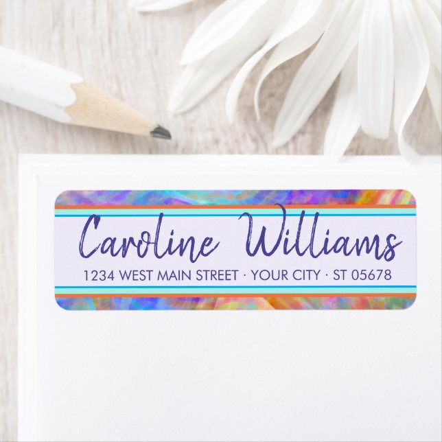 Custom Colourful Bohemian Marble Waves Pattern Return Address Label (Insitu)