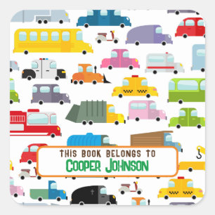 Custom colourful car name bookplate square sticker
