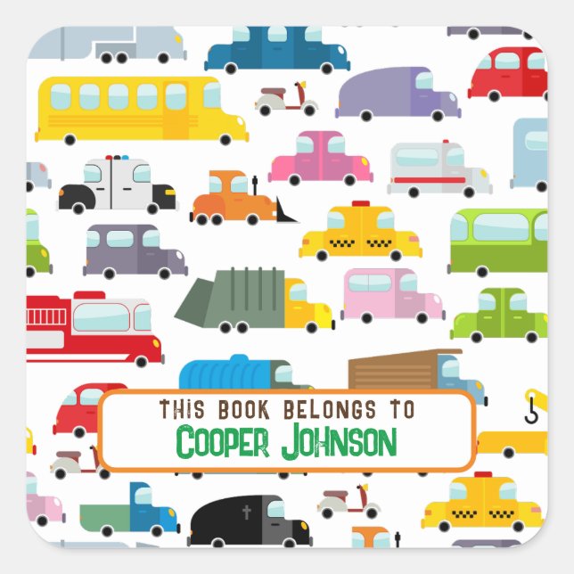 Custom colourful car name bookplate square sticker (Front)