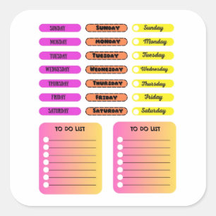 Custom Colourful Days of the Week Weekly Planner S Square Sticker