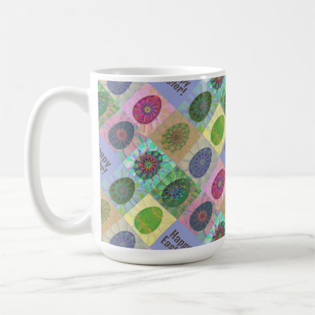 Custom Colourful Eggs Abstract Pattern Easter Coffee Mug (Left)