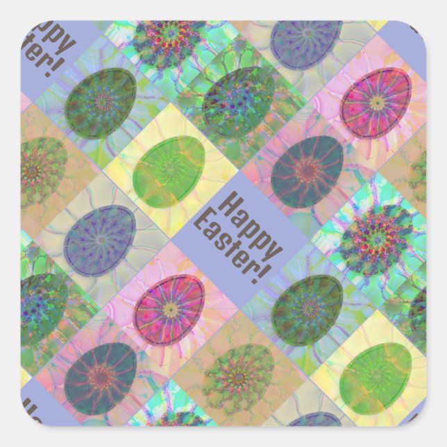 Custom Colourful Eggs Abstract Pattern Easter Square Sticker (Front)