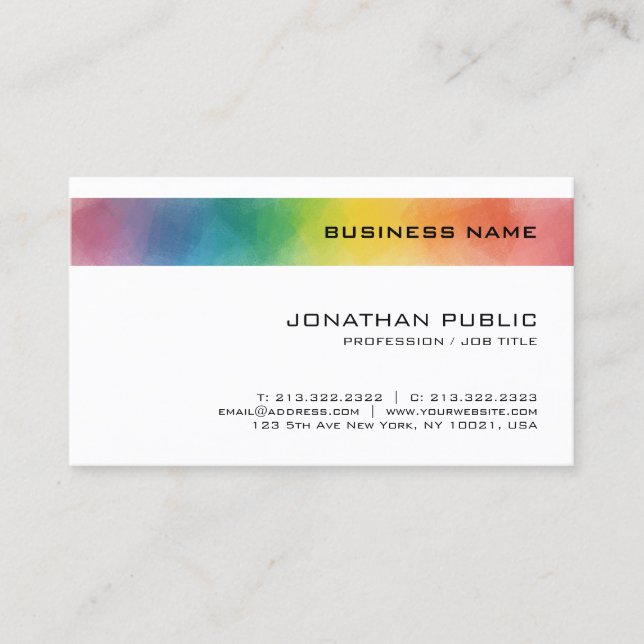Custom Colourful Elegant Modern Minimalistic Desig Business Card (Front)