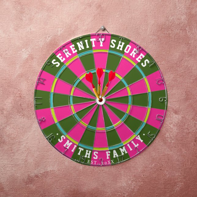 Custom Colourful Family Name Cabin Established Dat Dartboard (Creator Uploaded)