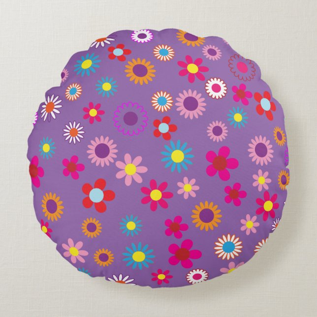 Custom Colourful Floral Pattern Round Cushion (Front)