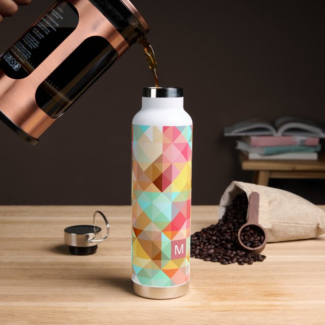 Custom Colourful Funky Hipster Polygon Art Pattern Water Bottle (Coffee)