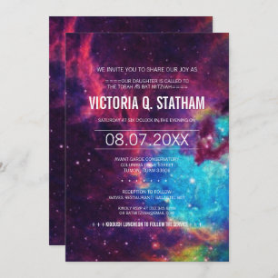 Custom Colourful Galaxy Bat Mitzvah Party Invite