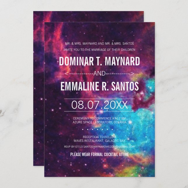 Custom Colourful Galaxy Wedding Invitation (Front/Back)