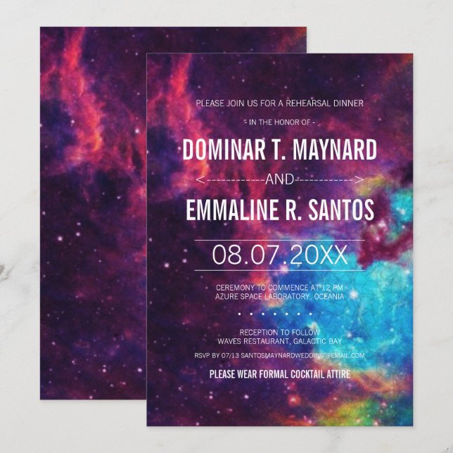 Custom Colourful Galaxy Wedding Rehearsal Dinner Invitation (Front/Back)