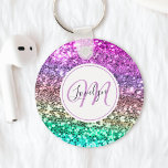 Custom Colourful Glitter Mermaid Monogrammed Name Key Ring<br><div class="desc">Easily personalise this beautiful sparkly faux glitter keychain with your custom monogram and name.</div>