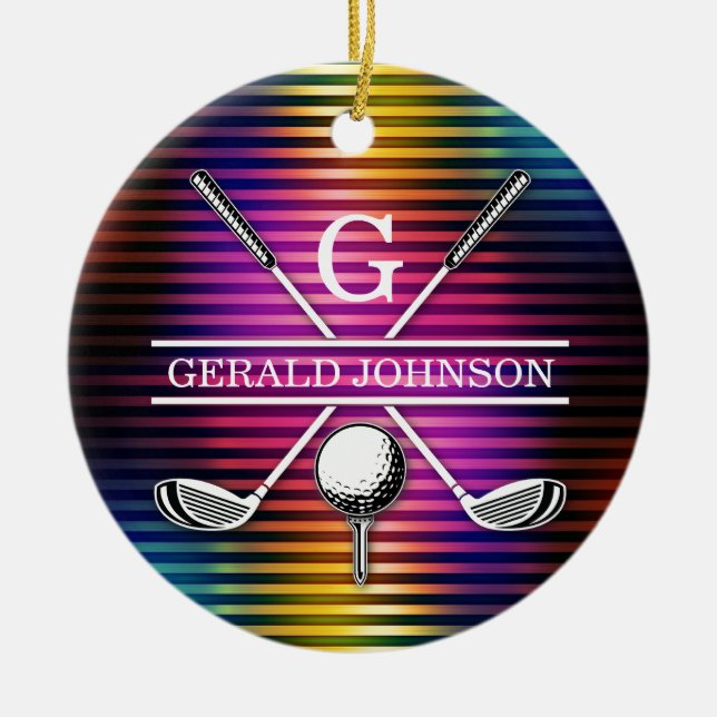 Custom Colourful Golf Monogram Design Ceramic Ornament (Front)