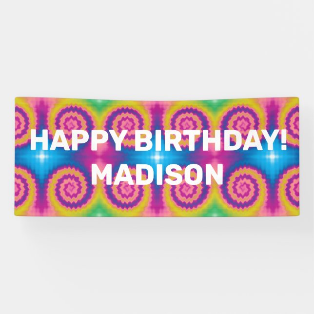 Custom Colourful groovy funky tie dye fun birthday Banner (Horizontal)